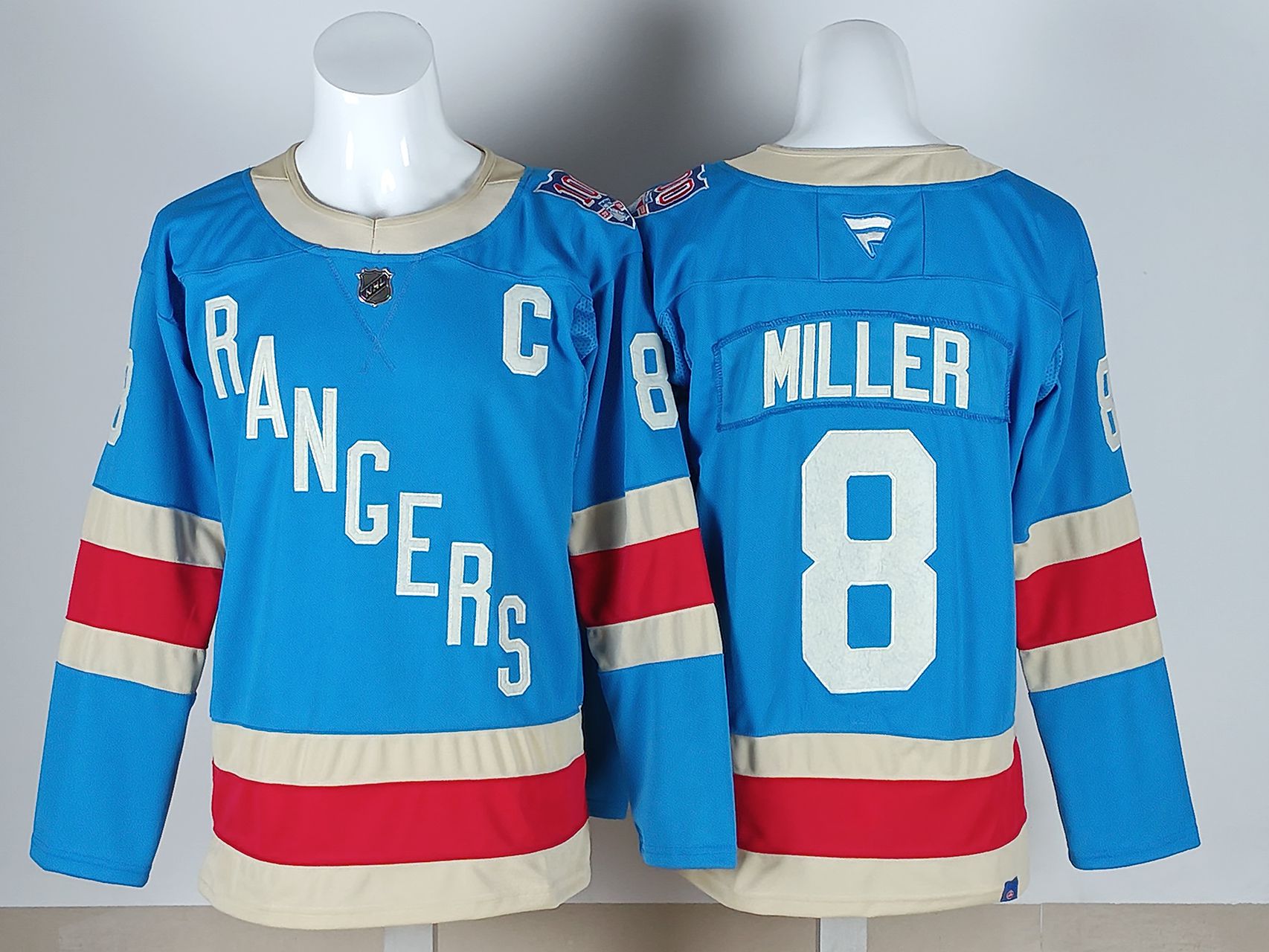 Men 2026 New York Rangers #8 Miller Light Blue 100th NHL Jersey style 01->new york rangers->NHL Jersey